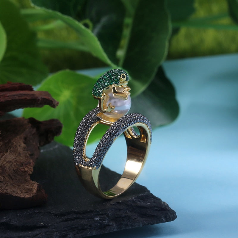 Cute Animal Ring Jumping Frog Shaped Fancy Rings Birthday Gift