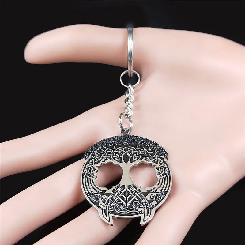 Viking Tree of Life Stainless Steel Keychain  Silver Color Big Keychains