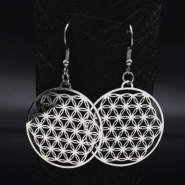 Flower of Life Stainless Steel Dangle Earrings Women Sacred Geometrical Chakra Earring