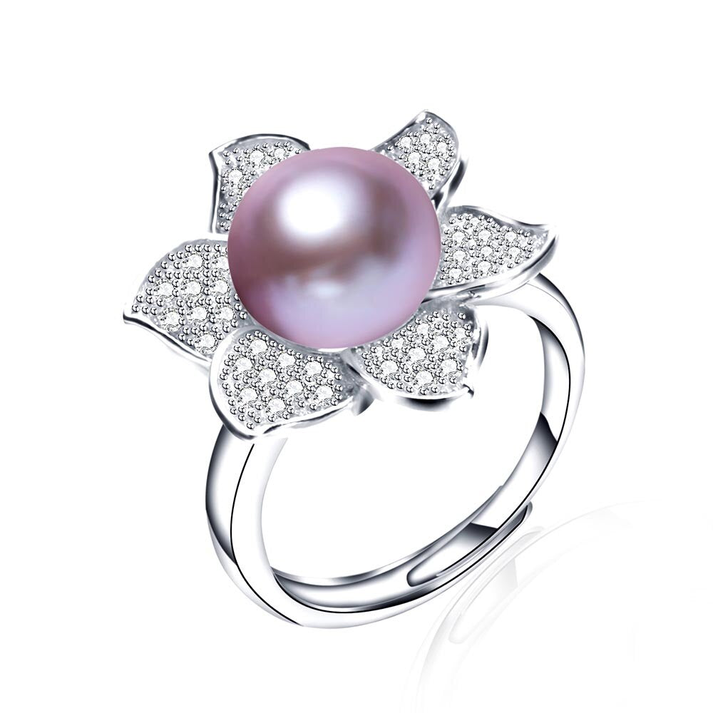 925 Sterling Silver Zircon Flower Adjustable Finger Ring For Women