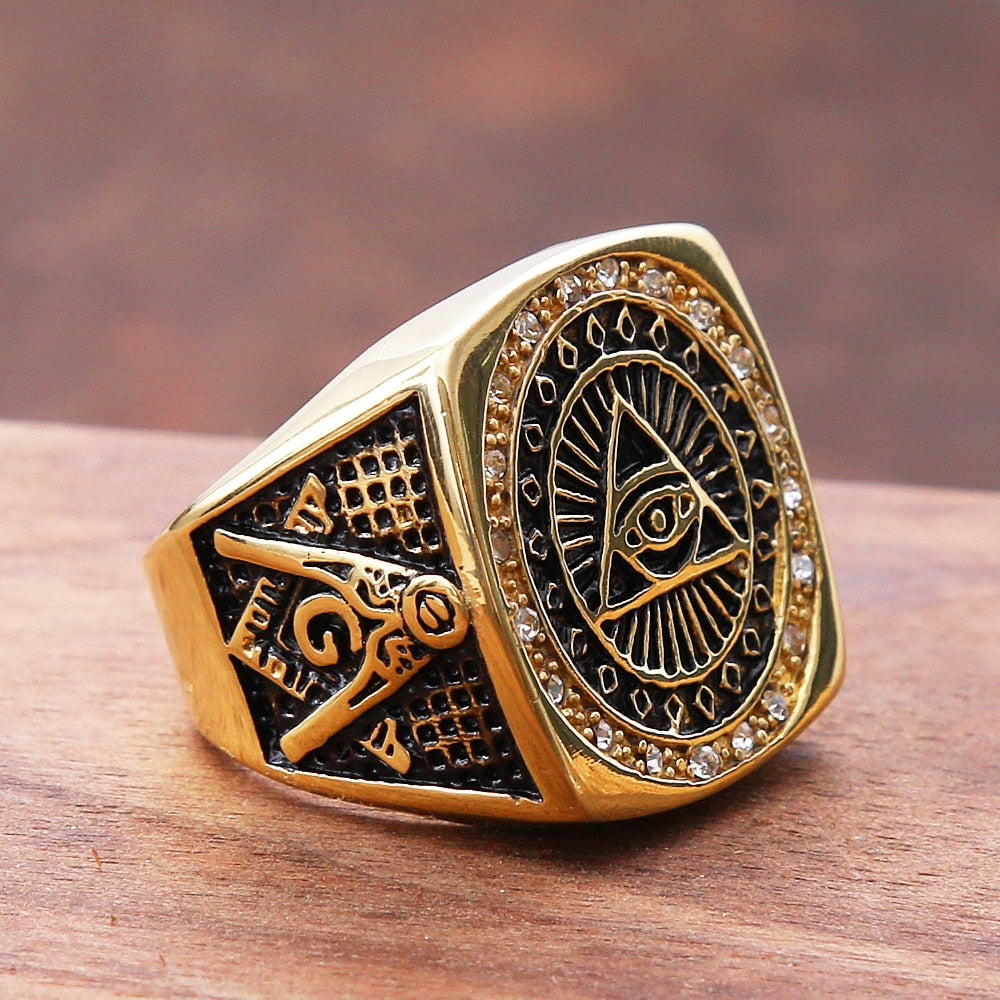 Vintage Mason Masonic Ring Crystal Mens Ring