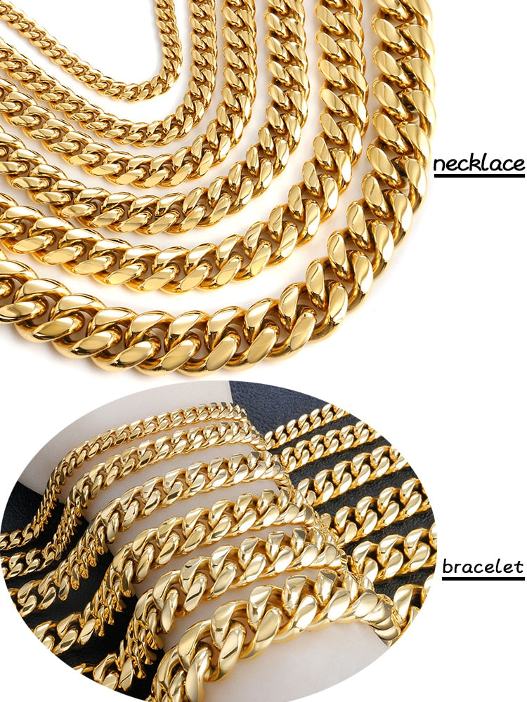 Desian Hip-Hop Golden Curb Cuban Link Chain Necklace for Men and Women