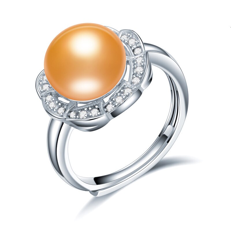 Round eight-petal flower 10-11mm natural freshwater pearl ring for women gift