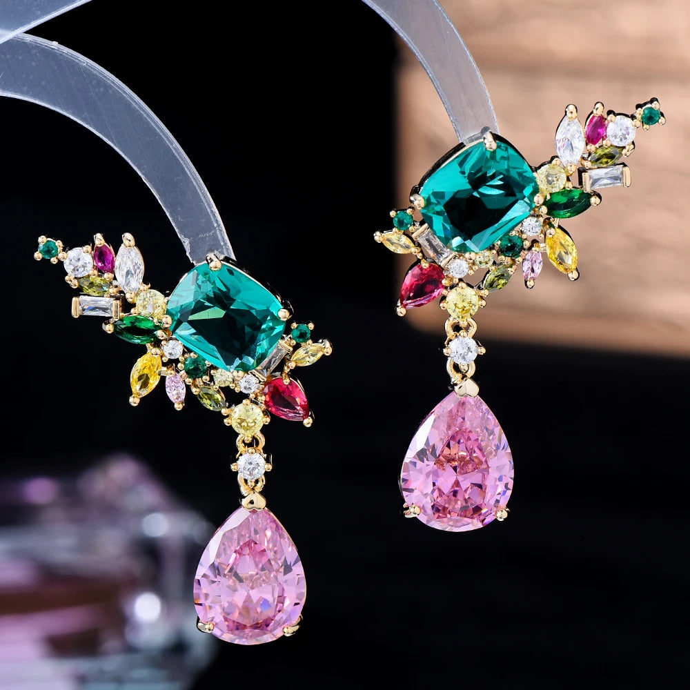 New Trendy Square CZ Drop Earrings For Women Wedding Party Cubic Zircon Dubai Bridal Earring