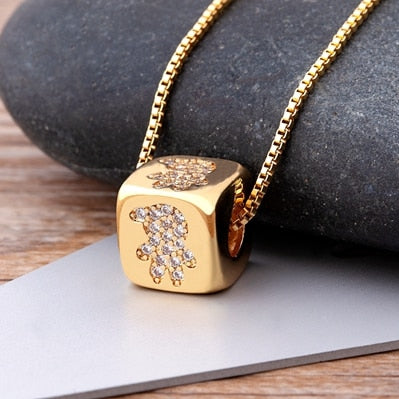 New Luxury Cute Cube Dice Heart Necklace Copper Zircon Gold Color Chain Necklace For Women