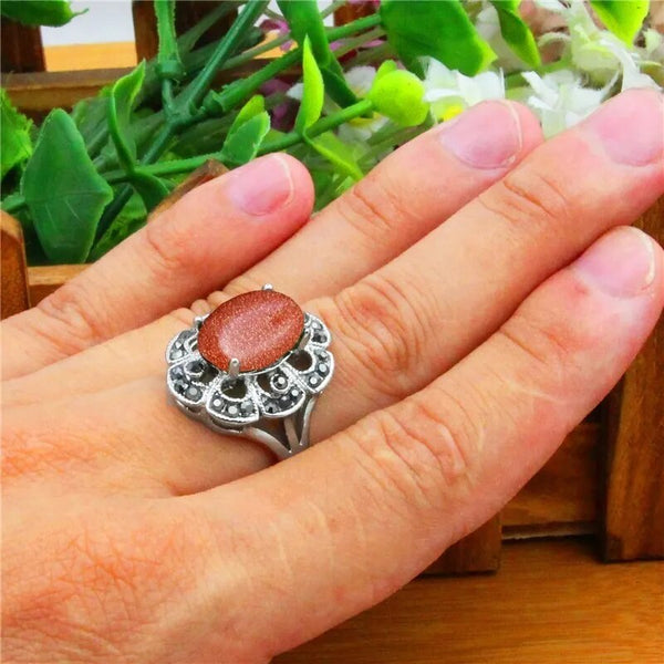 Oval Golden Sequins Stone Finger Rings For Women