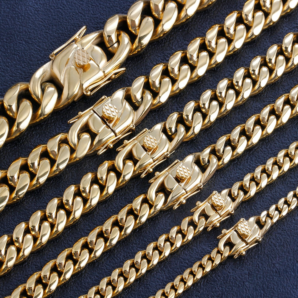 Desian Hip-Hop Golden Curb Cuban Link Chain Necklace for Men and Women