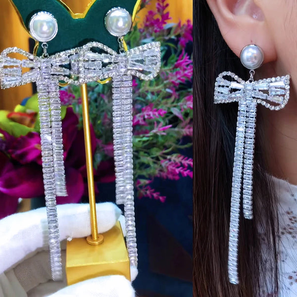 Luxury Trendy Charm Long Bowknot Pendant Earrings