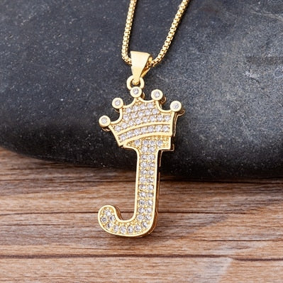 New Design 26 Letters A-Z Zircon Crown Initial Alphabet Pendant Necklace