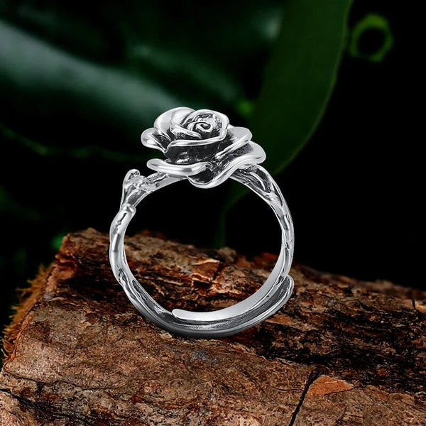 Elegant 925 Sterling Silver Rose Flower Rings Women Jewelry Adjustable Female Finger Ring