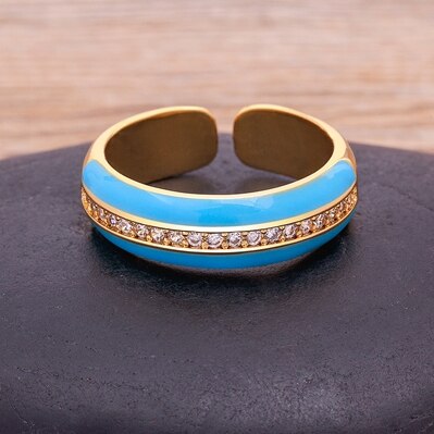 New Arrival 9 Colors Enamel Adjustable Opening Zircon Ring For Women