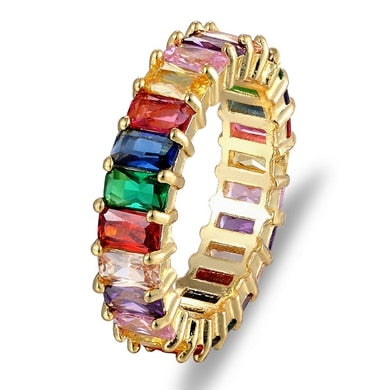 Top Quality Colorful Rainbow CZ Ring For Women