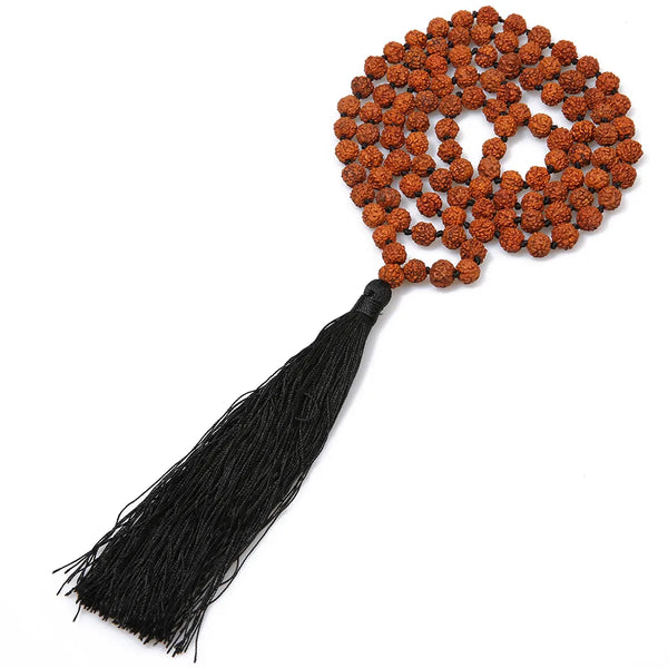 108 Japa Mala Rudraksha Beaded Knotted Necklace Meditation Yoga Prayer Jewelry Men and Women