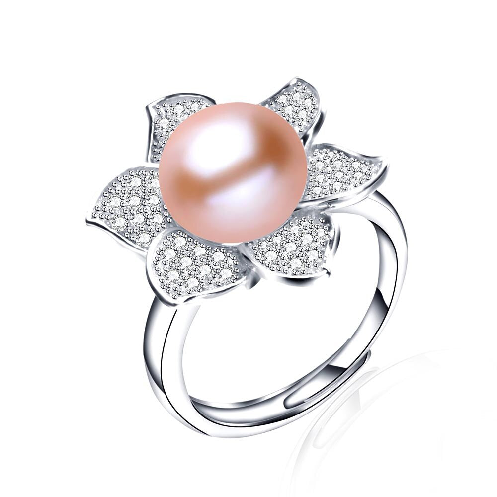 925 Sterling Silver Zircon Flower Adjustable Finger Ring For Women