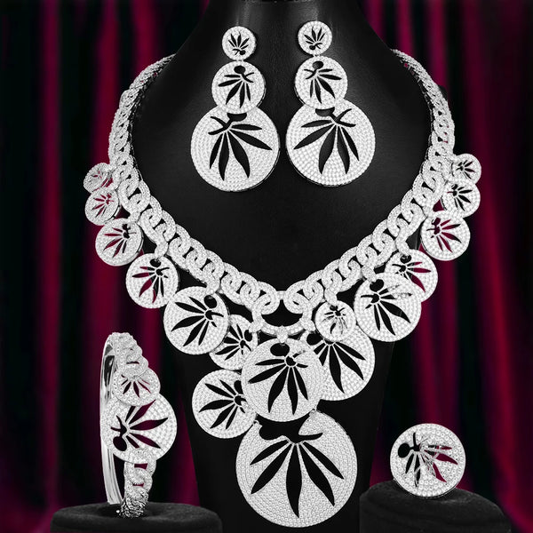 Luxury Exclusive Leaf Necklace Bangle Earrings Ring Jewelry Set for Bridal Wedding Women