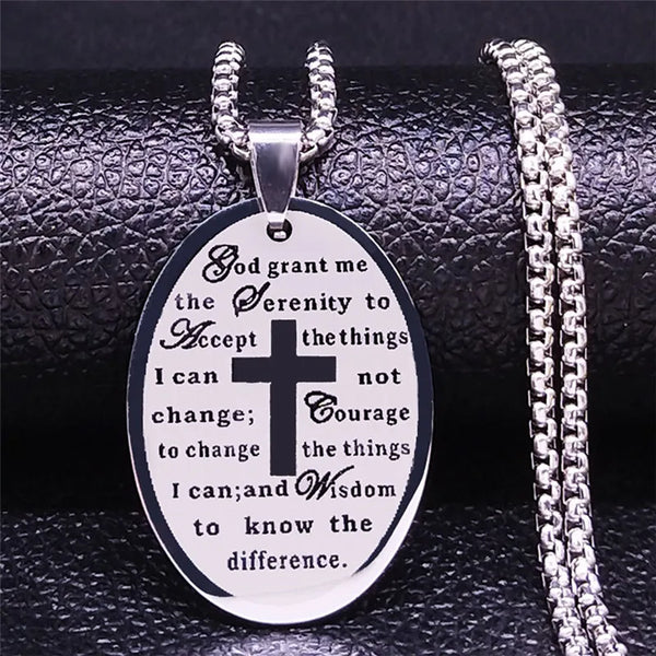 Scripture of the Cross Stainless Steel Necklaces Silver Color Chain Necklace