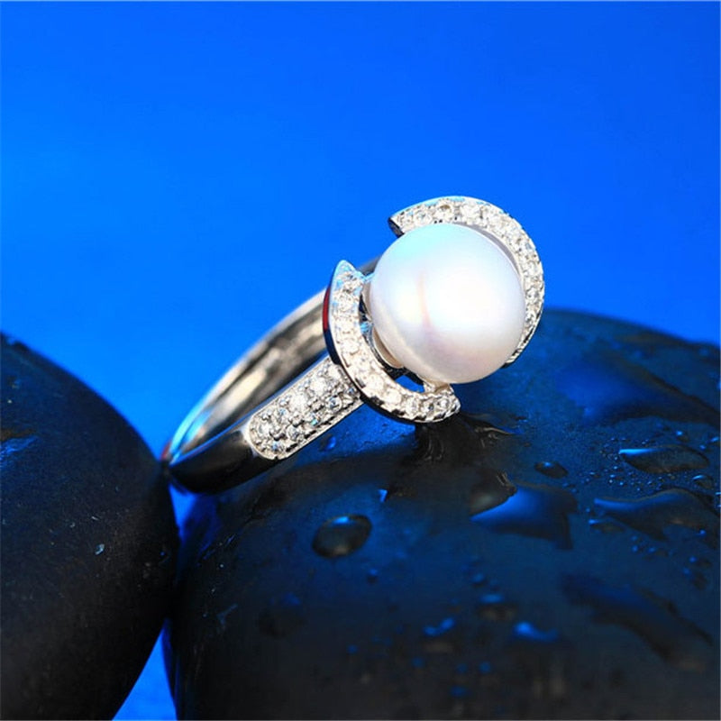 Simple 8-9mm White Genuine Natural Pearl Ring