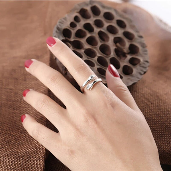 Adjustable Hugging Hand Rings 925 Sterling Silver Jewelry Personality Open Ring