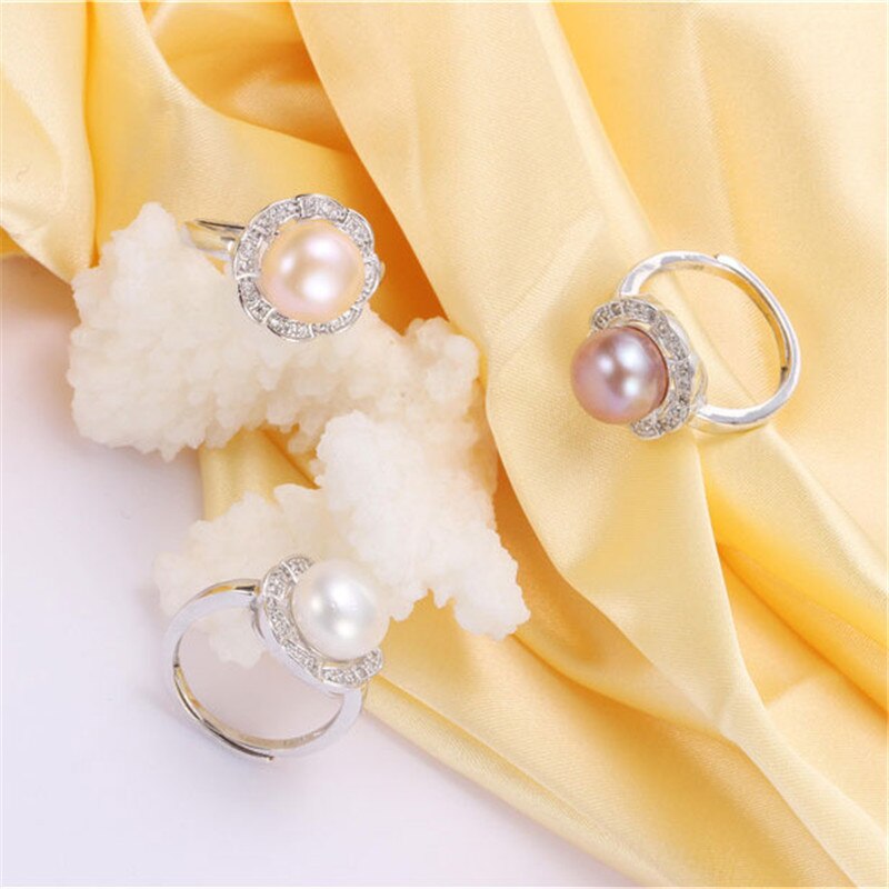 Round eight-petal flower 10-11mm natural freshwater pearl ring for women gift