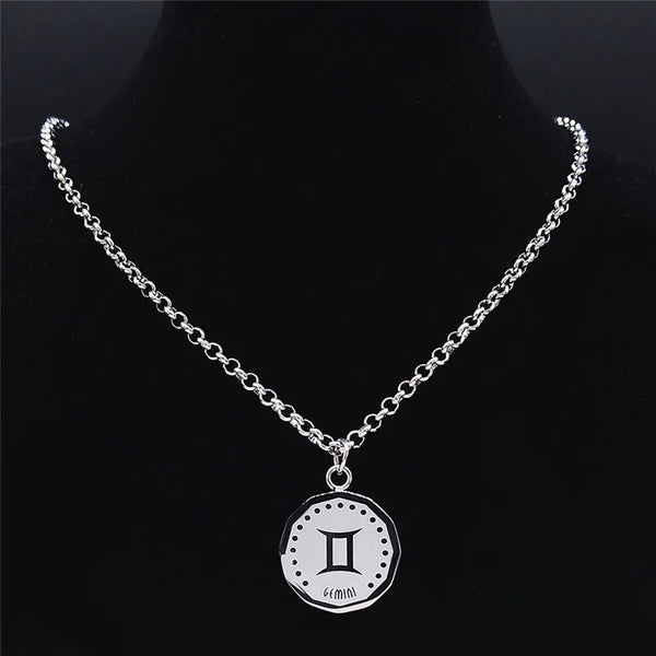 Stainless Steel Astrology Gemini Chains Necklace Silver Color Small Necklace