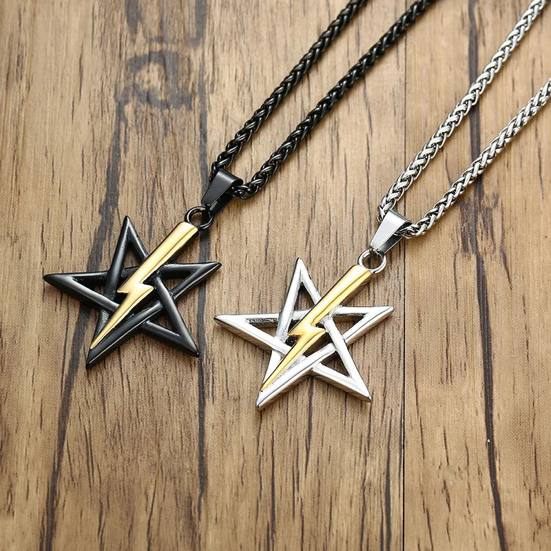 PENTAGRAM WITH LIGHTNING BOLT PENDANT