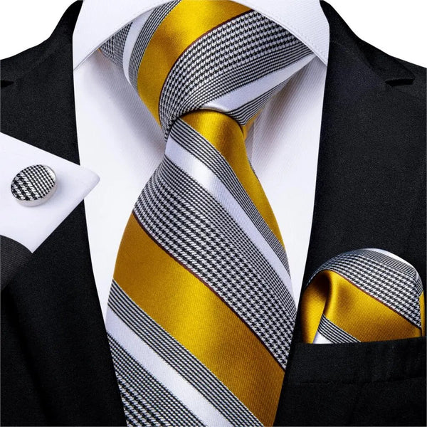 Wedding Men Tie Yellow White Striped Fashion Design Tie For Men