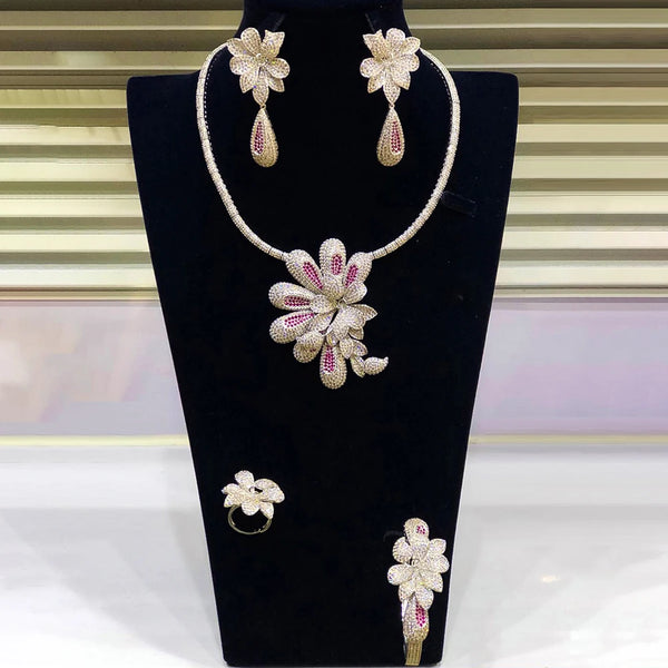 New Luxury 4PCS Flowers Nigerian Jewelry Set For Women