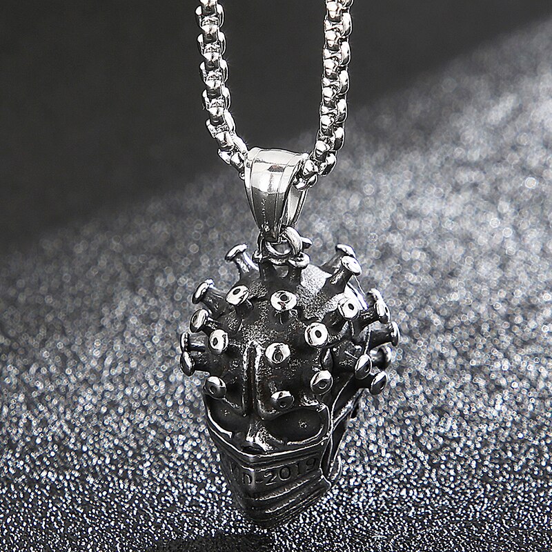 Stainless Steel Gothic Biker Skull Men Pendant Necklace