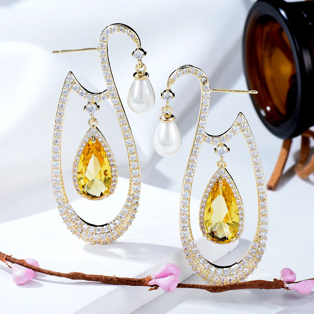 High Quality Fashion Luxury Charm Shiny CZ Pendant Earrings Jewelry For Women