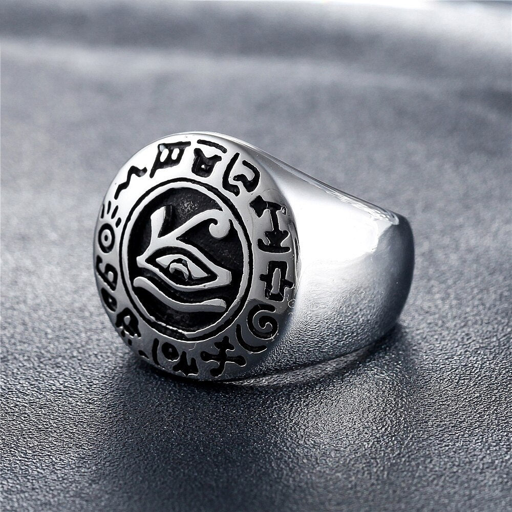 Vintage Stainless Steel Egyptian Men's Ring