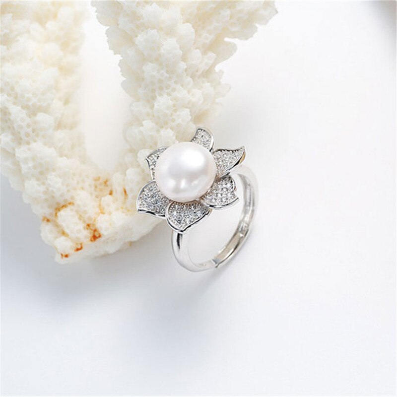 Flower 925 Sterling Silver Pearls Ring