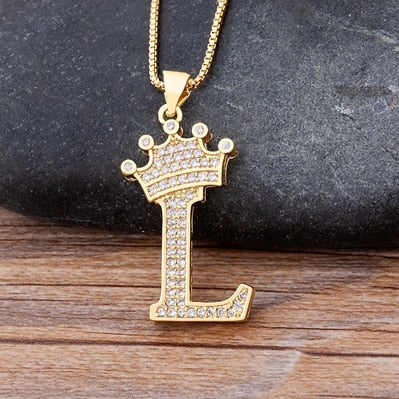 New Design 26 Letters A-Z Zircon Crown Initial Alphabet Pendant Necklace