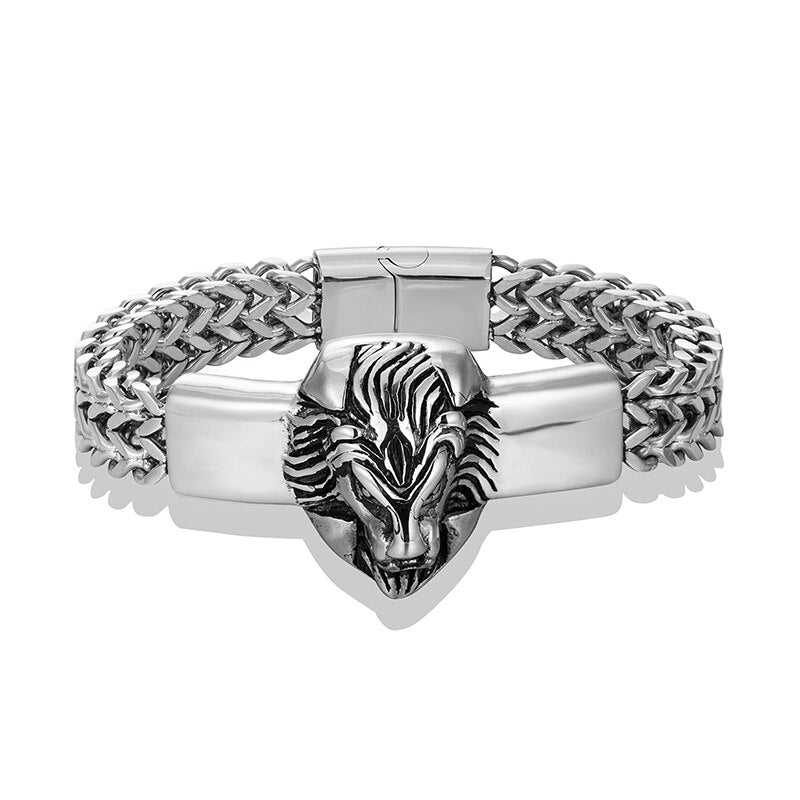 Stainless Steel Men Gold Lion Chain Bracelet