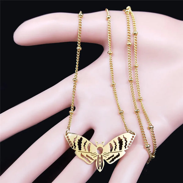 Witchcraft Moth Stainless Steel Chain Necklace for Women/Men Gold Color Necklace