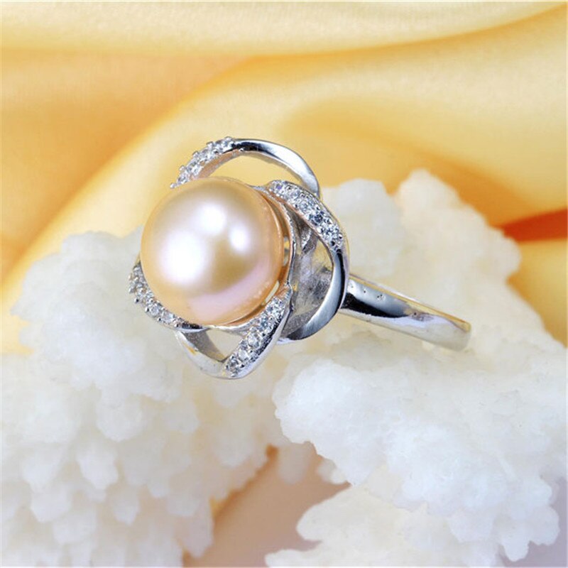 AAAA High Luster White Bread Round Freshwater Adjustable Ring For Women