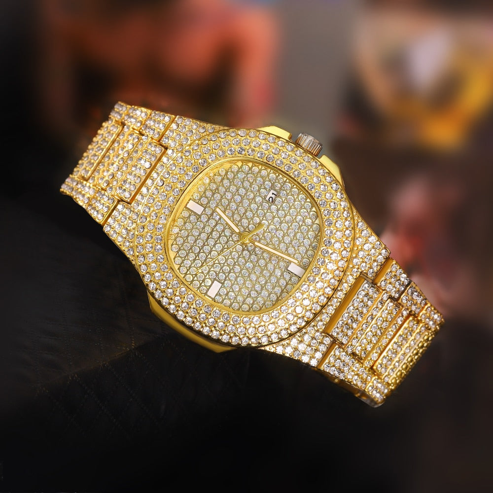 CZ  Iced Out Diamond Watch Quartz Gold HIP HOP Watches