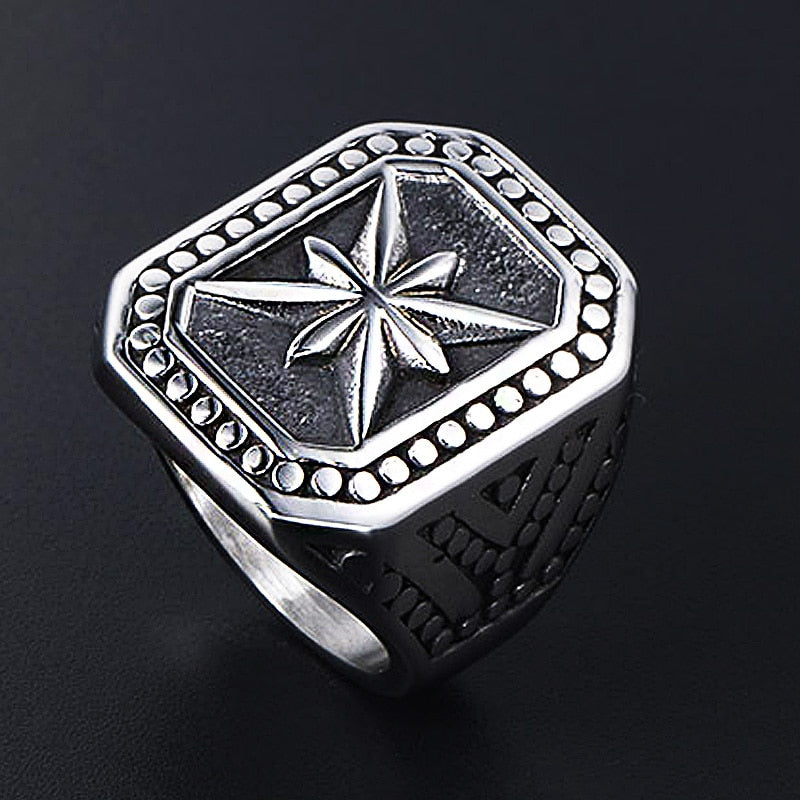 Vintage Heavy Metal North Star Signet Ring Men 316L Stainless Steel Punk Biker Ring