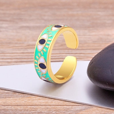 Trendy Handmade Enamel Multi-Colors Stackable Band Ring Women