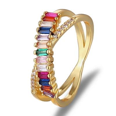 Top Quality Colorful Rainbow CZ Ring For Women