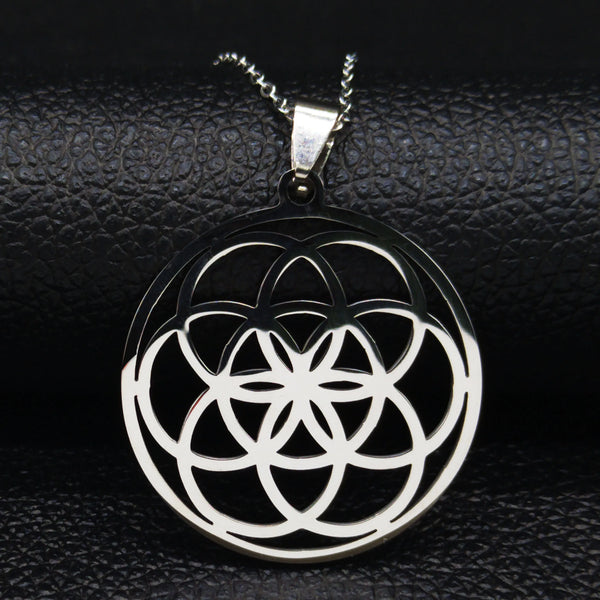 Yoga Flower of Life Stainless Steel Mandala Necklace for Women Men