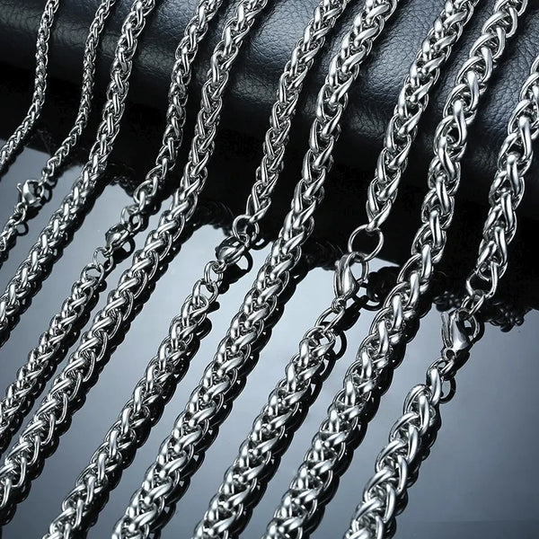 WEAR IT ALONE OR LAYER 3-7.4MM STAINLESS STEEL WHEAT CHAINS MEN NECKLACE