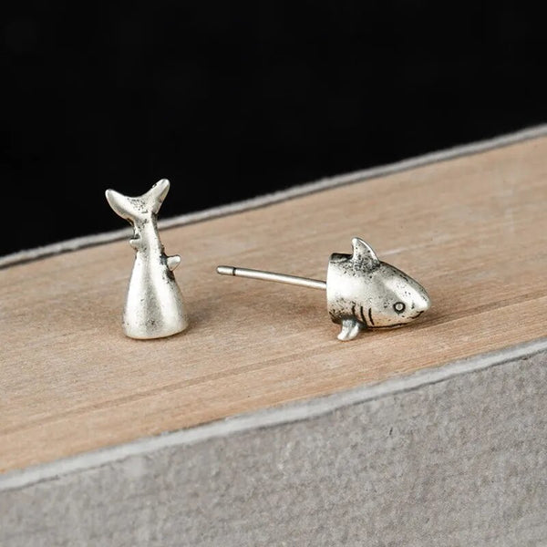 925 Sterling Silver Creative Retro Shark Stud Earring