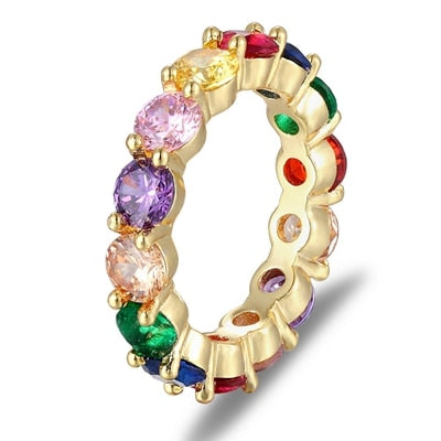 Top Quality Colorful Rainbow CZ Ring For Women