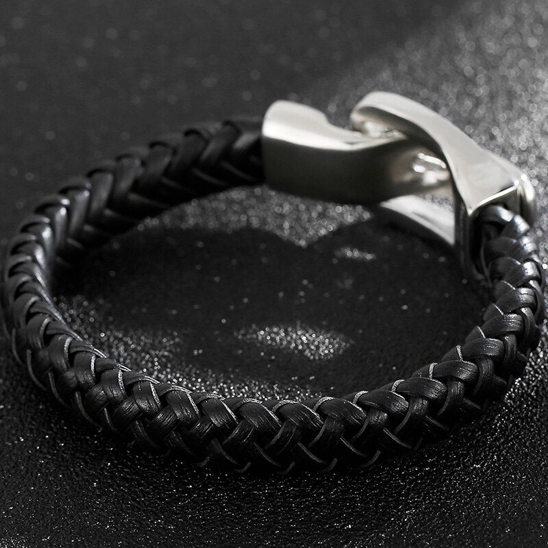 Genuine Leather Wolf Head Bracelet Men