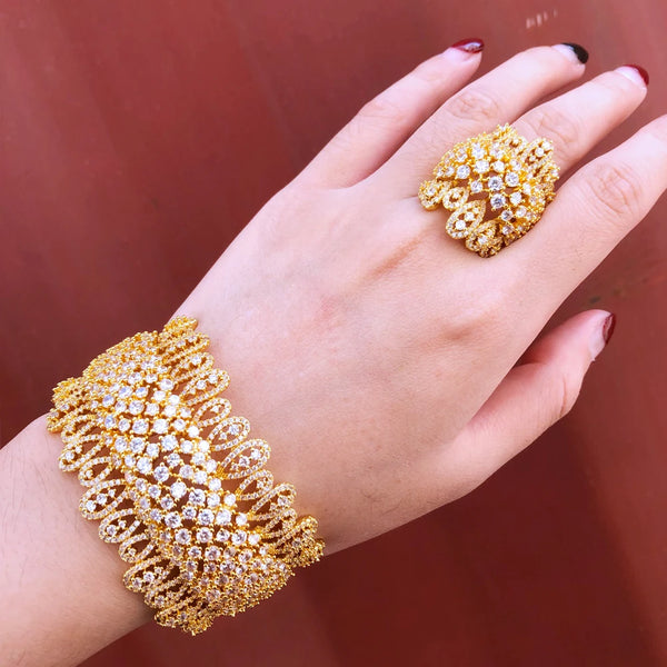 Luxury Trendy Charm Big Wide Bangle Ring Jewelry Sets