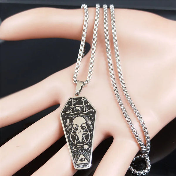 Witchcraft Vulture Coffin Pentagram Inverted Cross Necklace