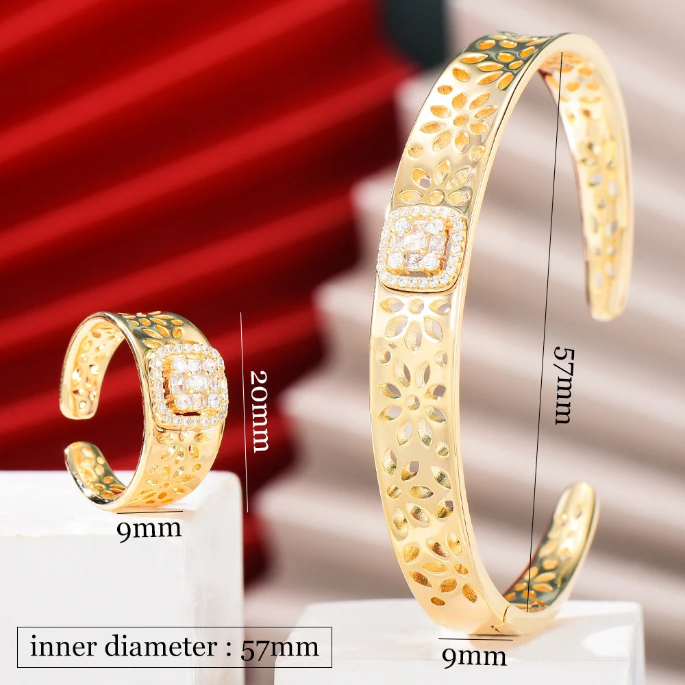 Luxury Trendy Retro Mix Match Bangle Ring for Women Bridal Jewelry Sets