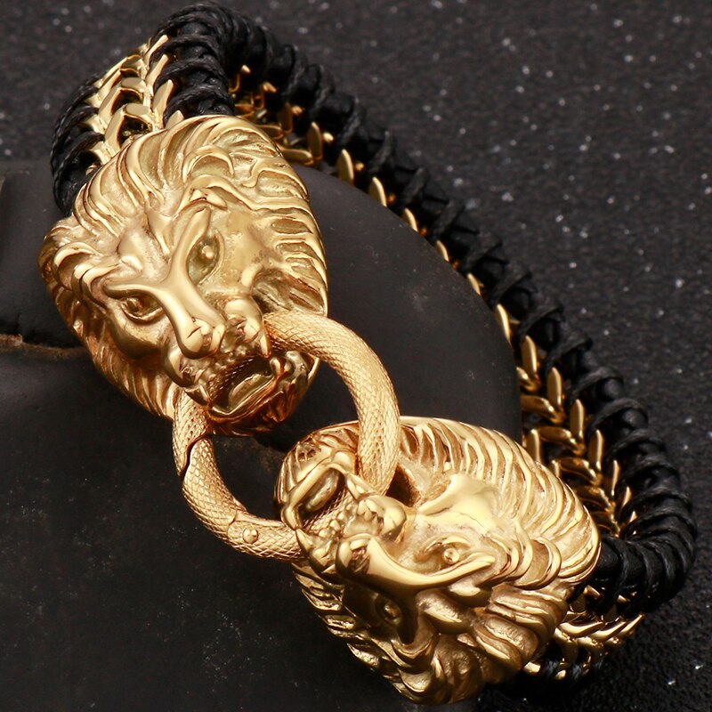 Stainless Steel Lion Head Charm Bracelet for Men