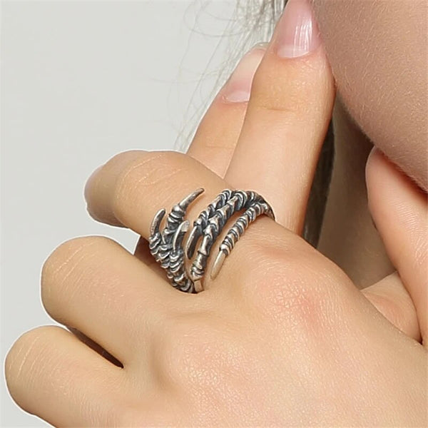 Punk Style 925 Sterling Silver Adjustable Opening Eagle Claw Ring For Men