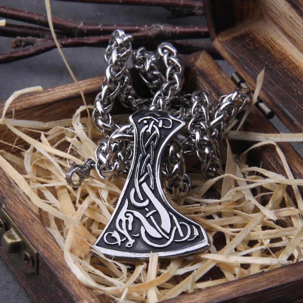 Stainless Steel Thor Hammer Viking Axe Perun Pendant Necklaces